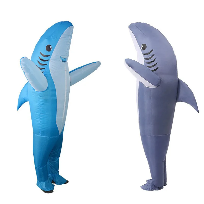 Unisex Funny Inflatable Shark Cosplay Costume Suit Adult Fancy Dress Performance Clothes Halloween Carnival Theme Party