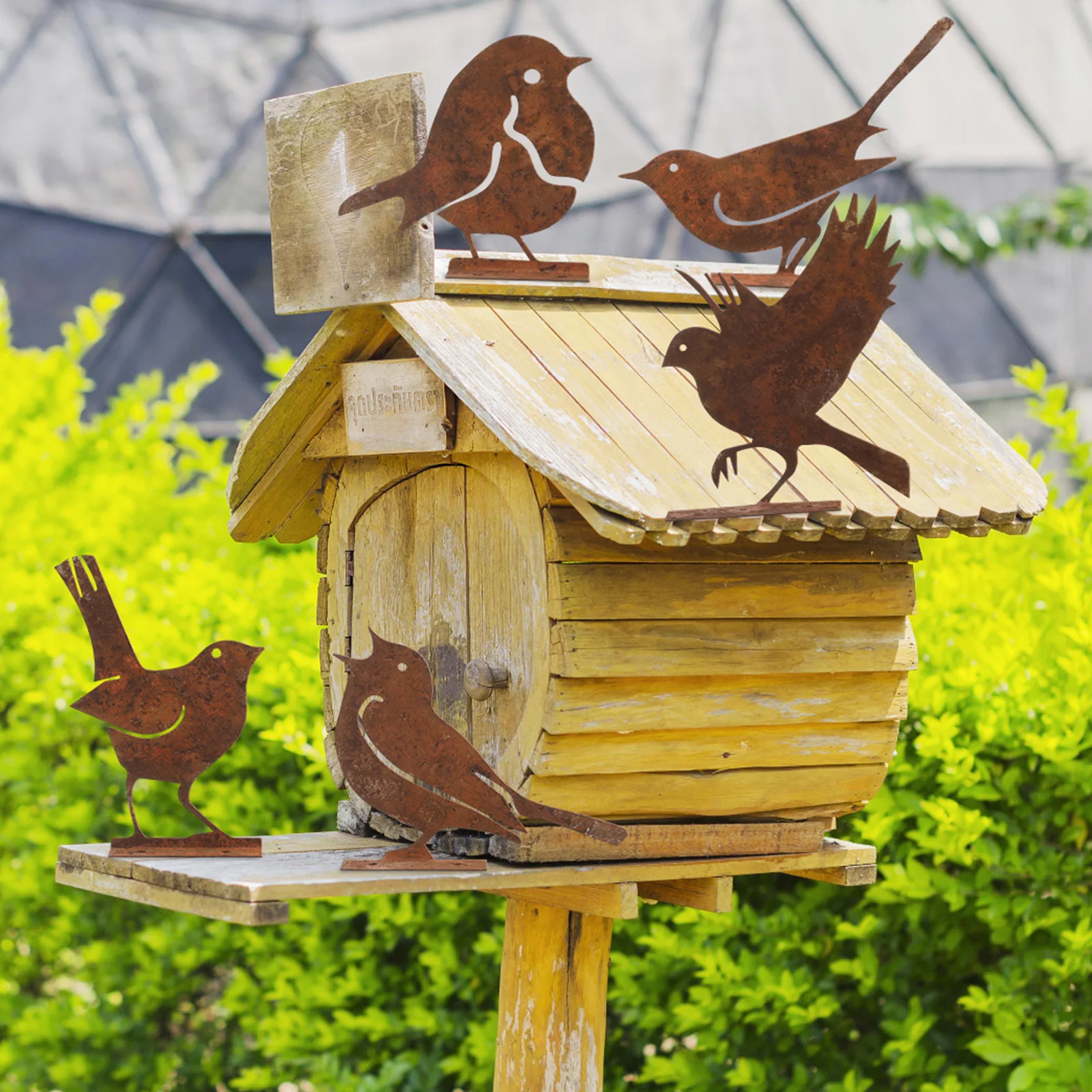 

5pcs Birds Decorations Rustic Ornaments Outdoor Garden Yard Fence Statues Decor Metal Bird Fence