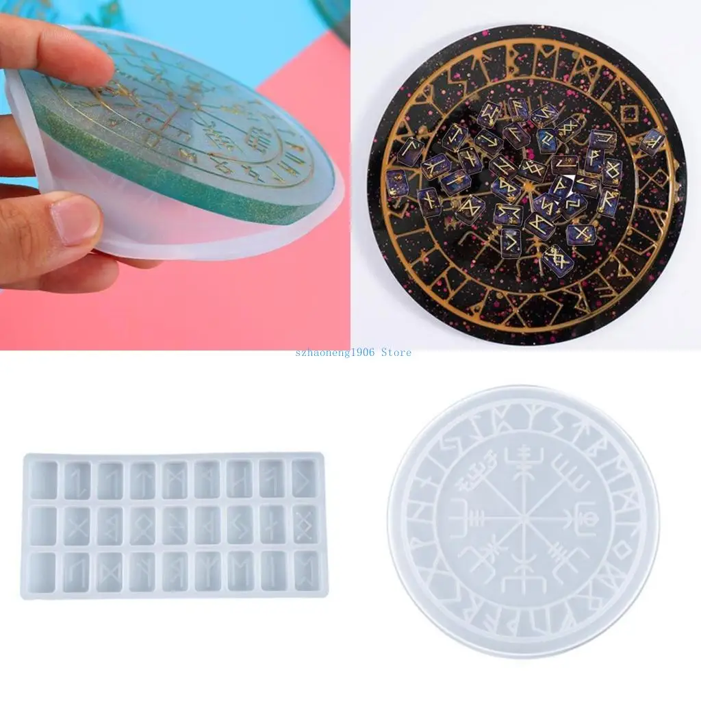 

85LF DIY Runes Symbol Crystal Epoxy Resin Mold Circle Divination Board Silicone Mould