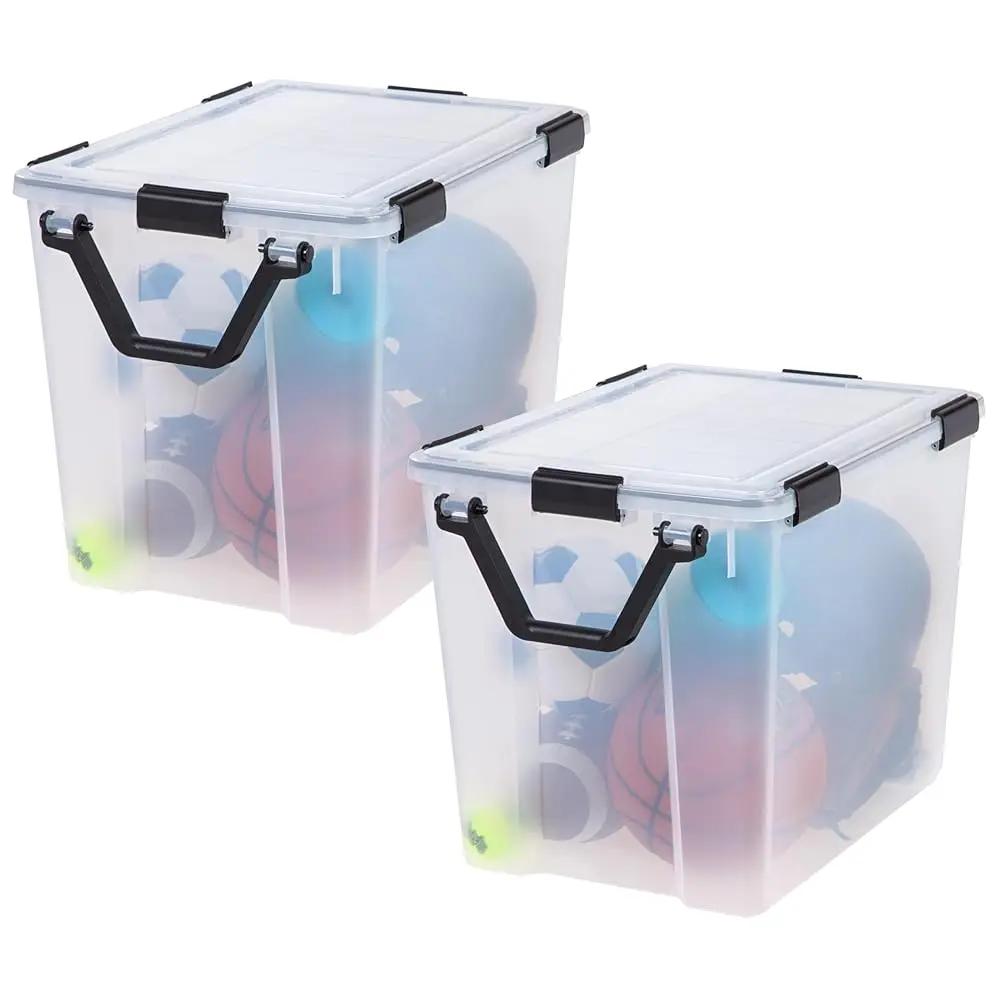 

Usa Weatherpro 103 Qt Storage Bins With Lids, 2 Pack, Bpa-Free Plastic Gasket Box With Tight Latch And Seal, Stackable Nestable