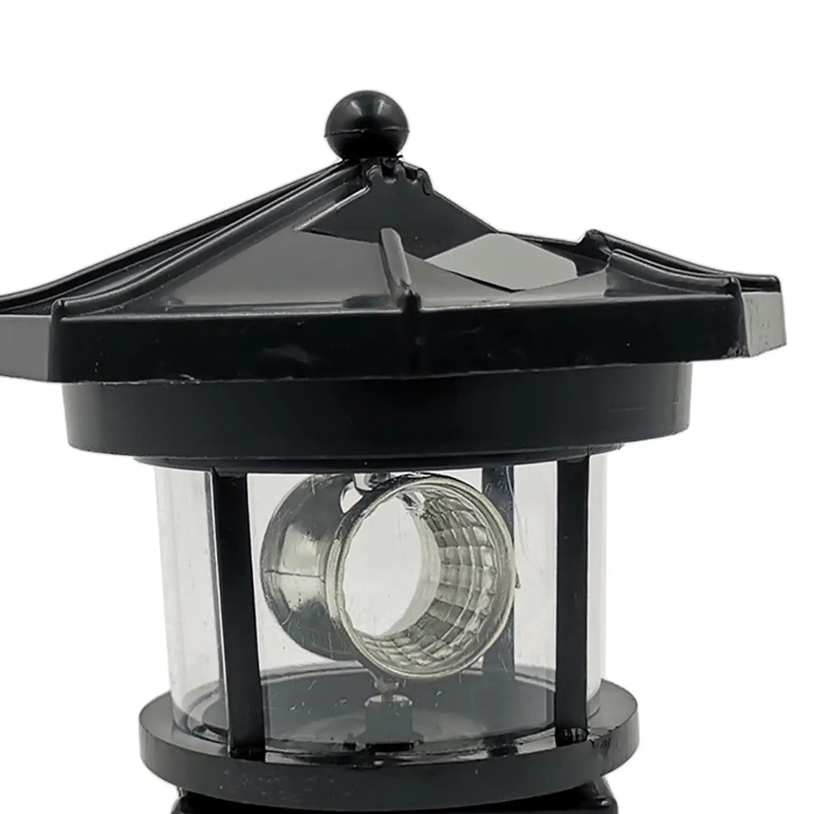 2x Solar Powered Lighthouse, 360 Degree Rotating Lamp, Outdoor Waterproof LED Solar Lighthouse Garden - Black