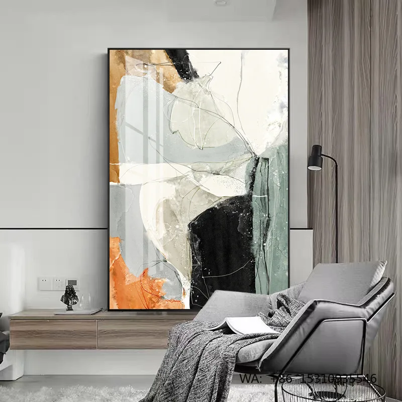 Modern Impressionist Style Oil Crystal Canvas Framed Silk Screen Printed Decorative Painting Abstract Line Simple Light Luxury