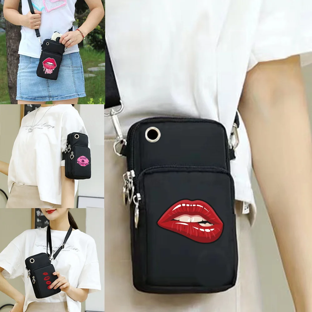 

Двухслойная многослойная сумка для мобильного телефона серии Mouth, мини-сумка, кошелек на молнии, повседневные регулируемые сумки на плечо для путешествий на открытом воздухе