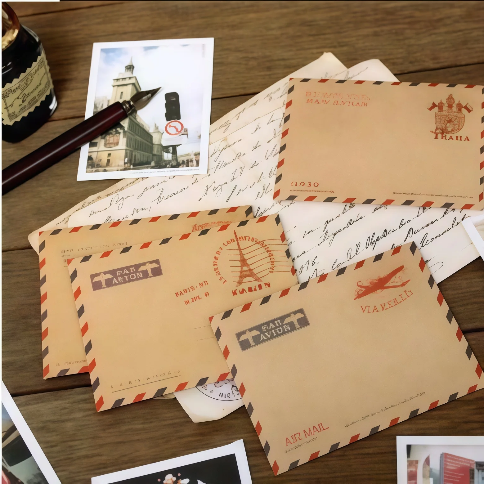 

50PCS Vintage Brown Kraft Paper Airmail Envelopes for Wedding Invitation Postcard Letter Holiday Birthday Party Gift Anniversary