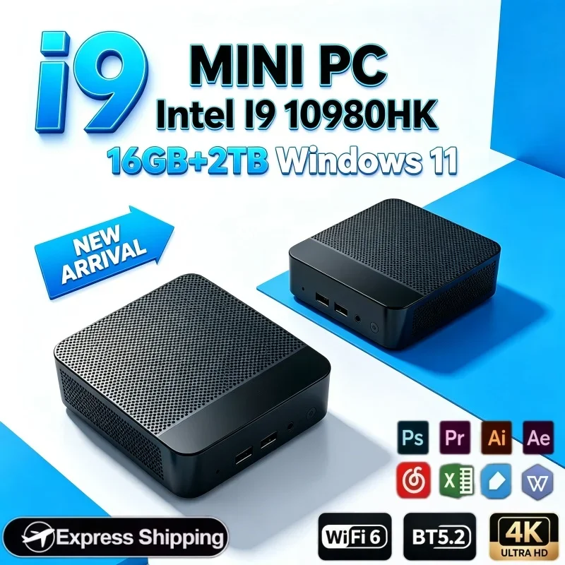 2026年型-ミニpc-core-i9‑10980hk-windows-11-16gb-ram-2tb-ssd-4k-hd-wifi‑6-bt52-携帯型ミニデスクトップ。アパートや家庭での日常業務に最適。