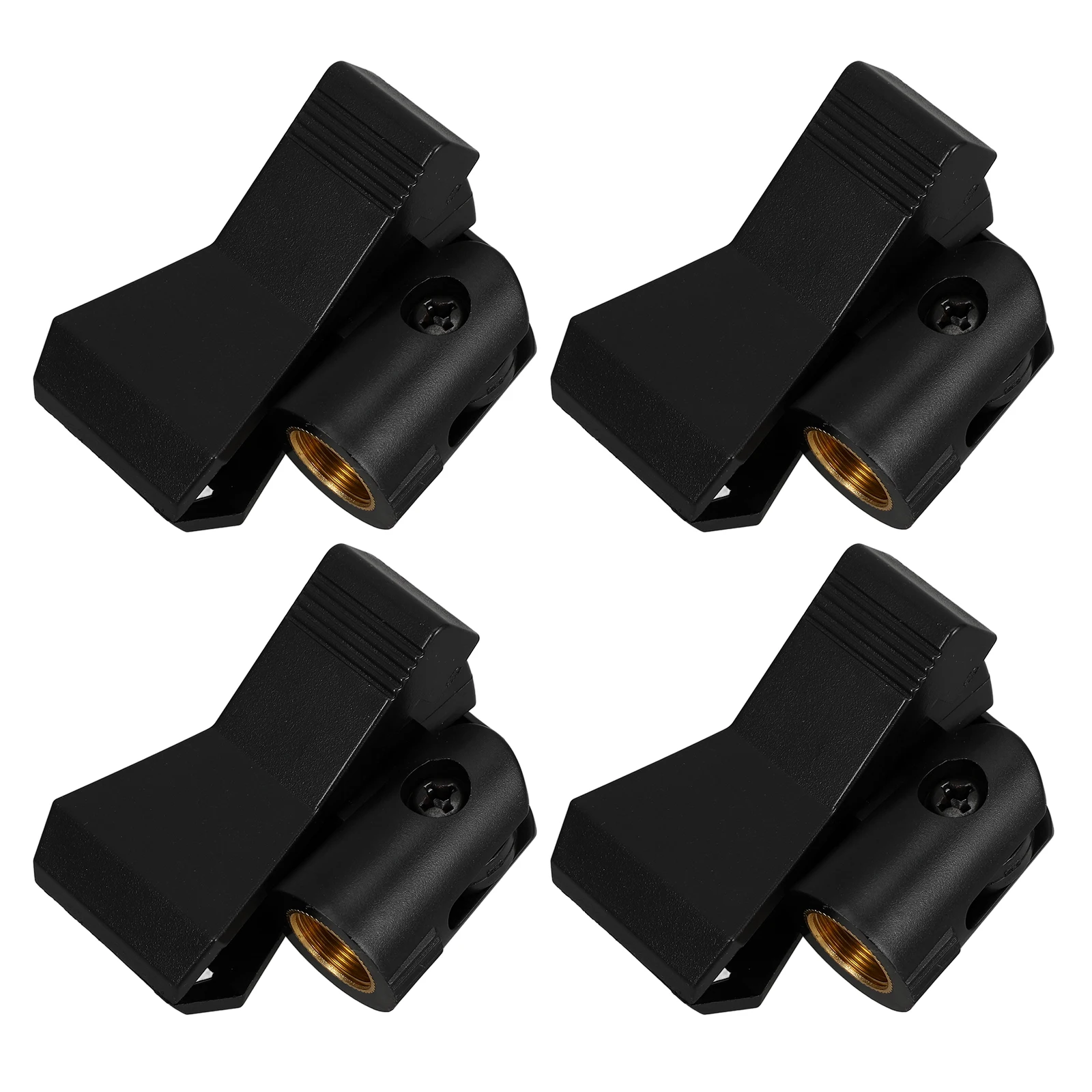 

4pcs Microphone Clip Holder Durable Metal Adjustable Angle Compatible Wired Wireless Mics Reusable Black Lapel Thread Adapter