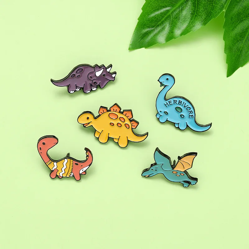 Cute Dinosaur Cartoon Enamel Needle Pterodactyl Triceratops Stegosaurus Brooch Lapel Backpack Wholesale Jewelry Gifts For Friend