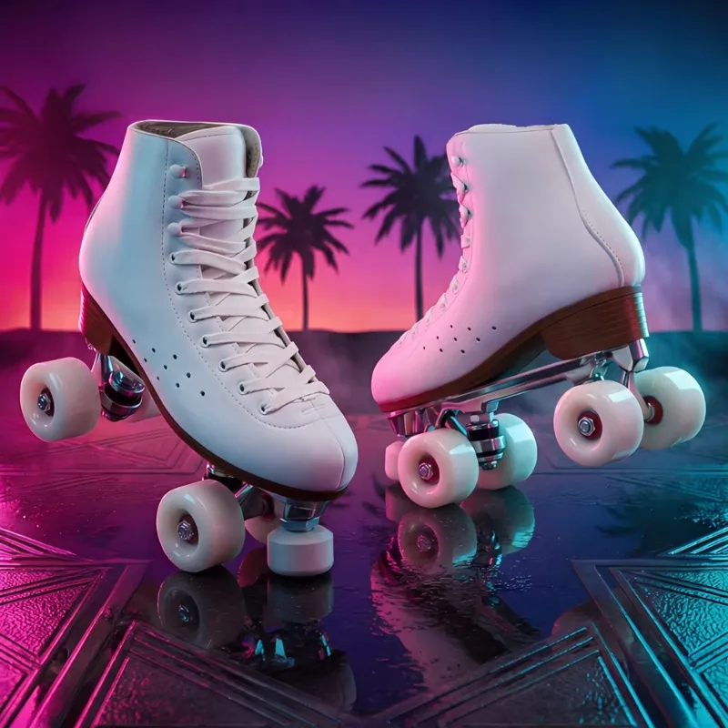 Women's Men's Classic White Four-Axle Roller Skates, High Top PU Leather Adjustable Double Row Roller Skates for Beginners