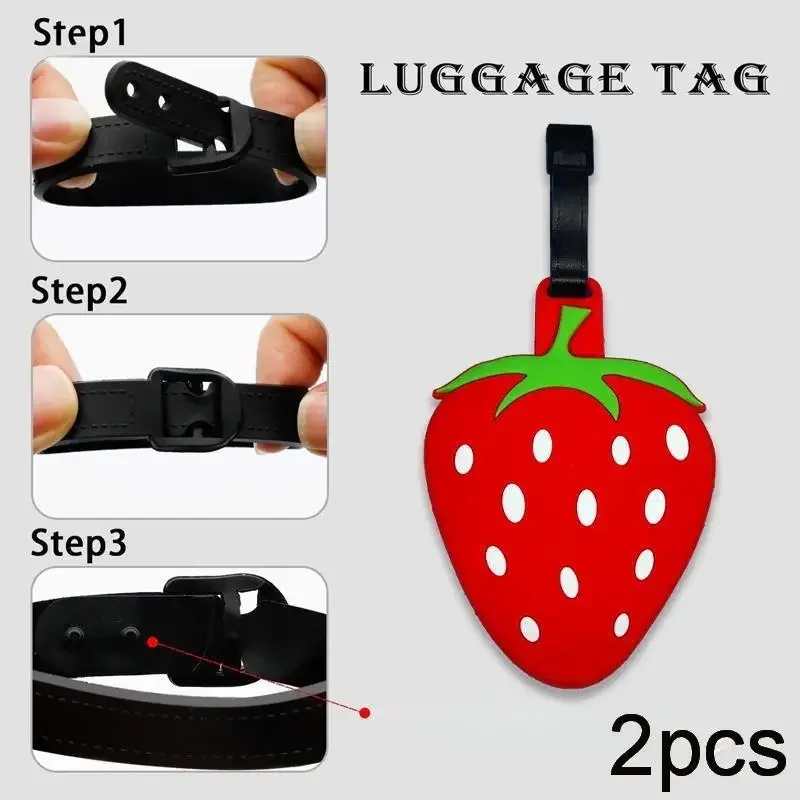 

2Pcs Creative Strawberry Labels for Luggage, Personalized Boarding Pass Hanger, Durable PVC Accessory
