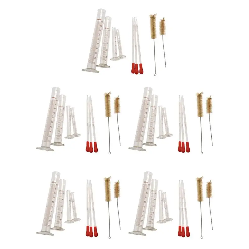 20 Measuring Cylinder - 5Ml, 10Ml, 50Ml, 100Ml - Premium Glass - Contains 10 Cleaning Brushes + 15 X 1Ml Glass Pipettes-Y18A