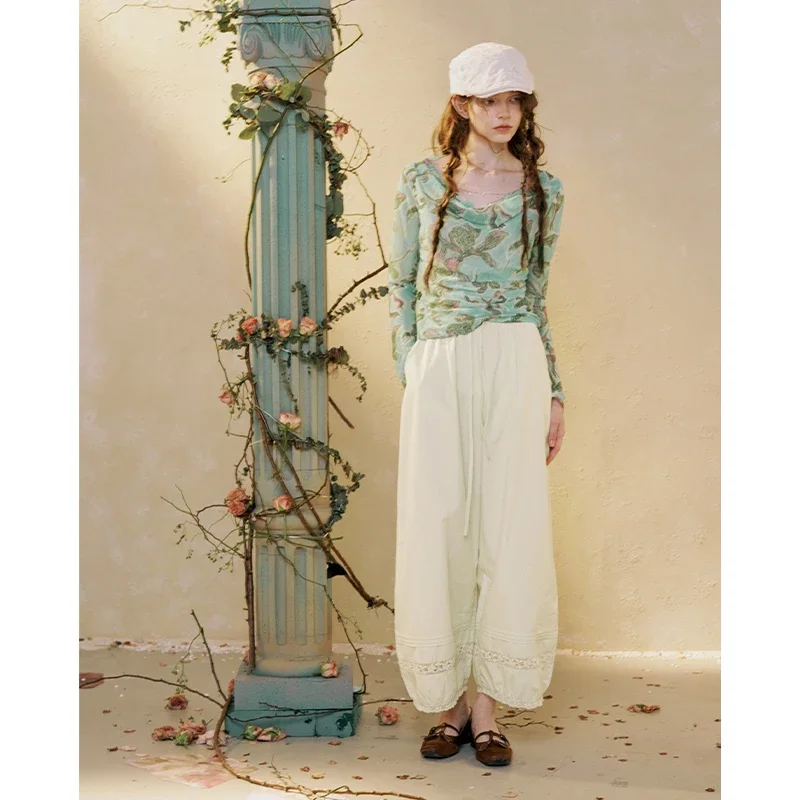 ELFSACK Women's Cowl Neck Long Sleeve T-shirt with Butterfly Floral Print, Asymmetrical Ruched Slim Tee, Vintage Y2K Casual Top