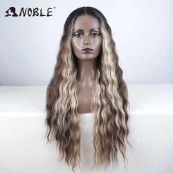 Perruque Lace Wig synthétique longue 30 pouces-Noble, perruques Deep Wavy ombrées blondes, perruques vidéo Lace pour femmes noires, perruques Cosplay à degré de chaleur