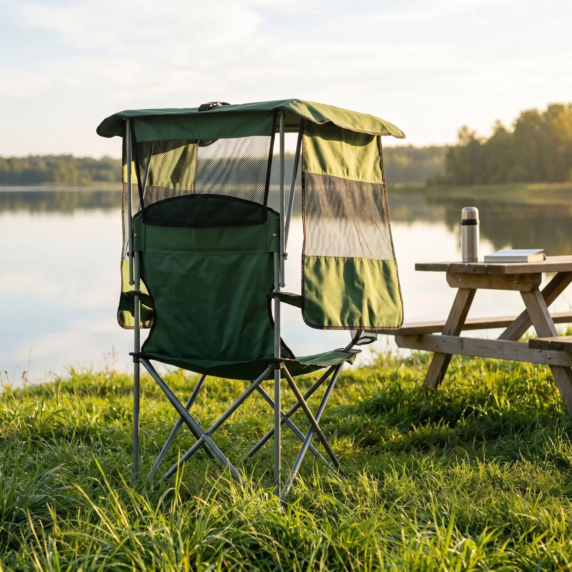 Outdoor folding chair, fishing folding chair, moon chair, canopy armchair, sunshade camping chair, folding with backrest view 2