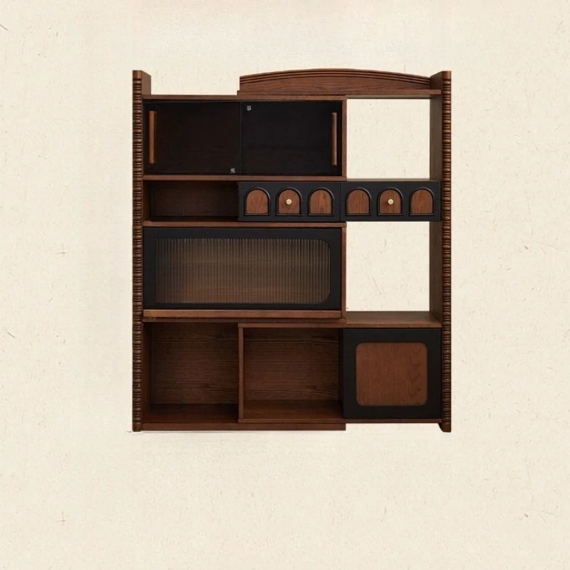 

Medieval solid wood retractable bookcase, small apartment living room for home use, French dining side cabinet