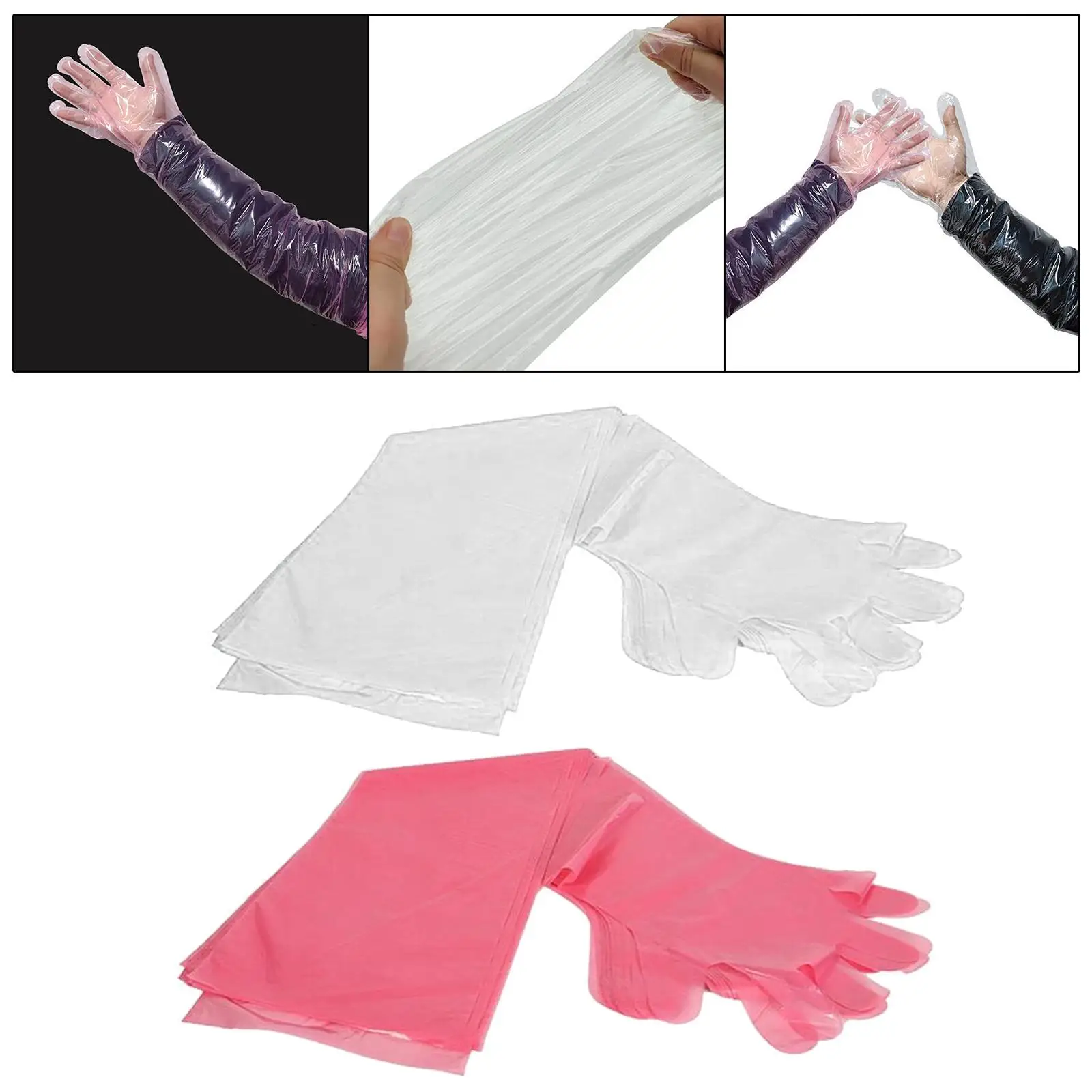 Guantes desechables de brazo largo, manoplas de veterinario para pesca, cuidado de mascotas, belleza del cabello, 100 piezas