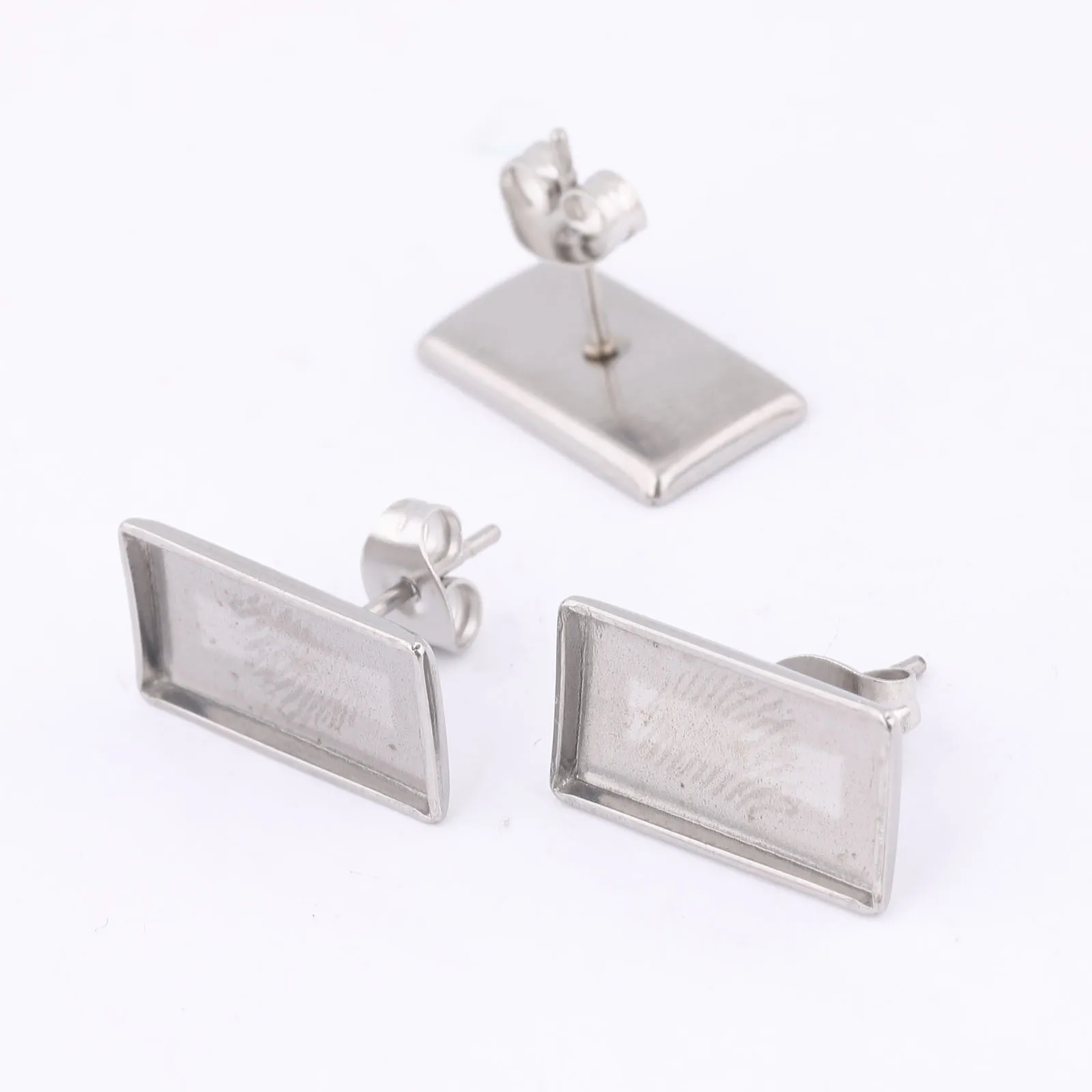 20pcs Stainless Steel 7x14.5mm Rectangle Cabochon Earring Base Blanks Studs Diy Post Earrings Bezel Findings For Jewelry Making - view 3