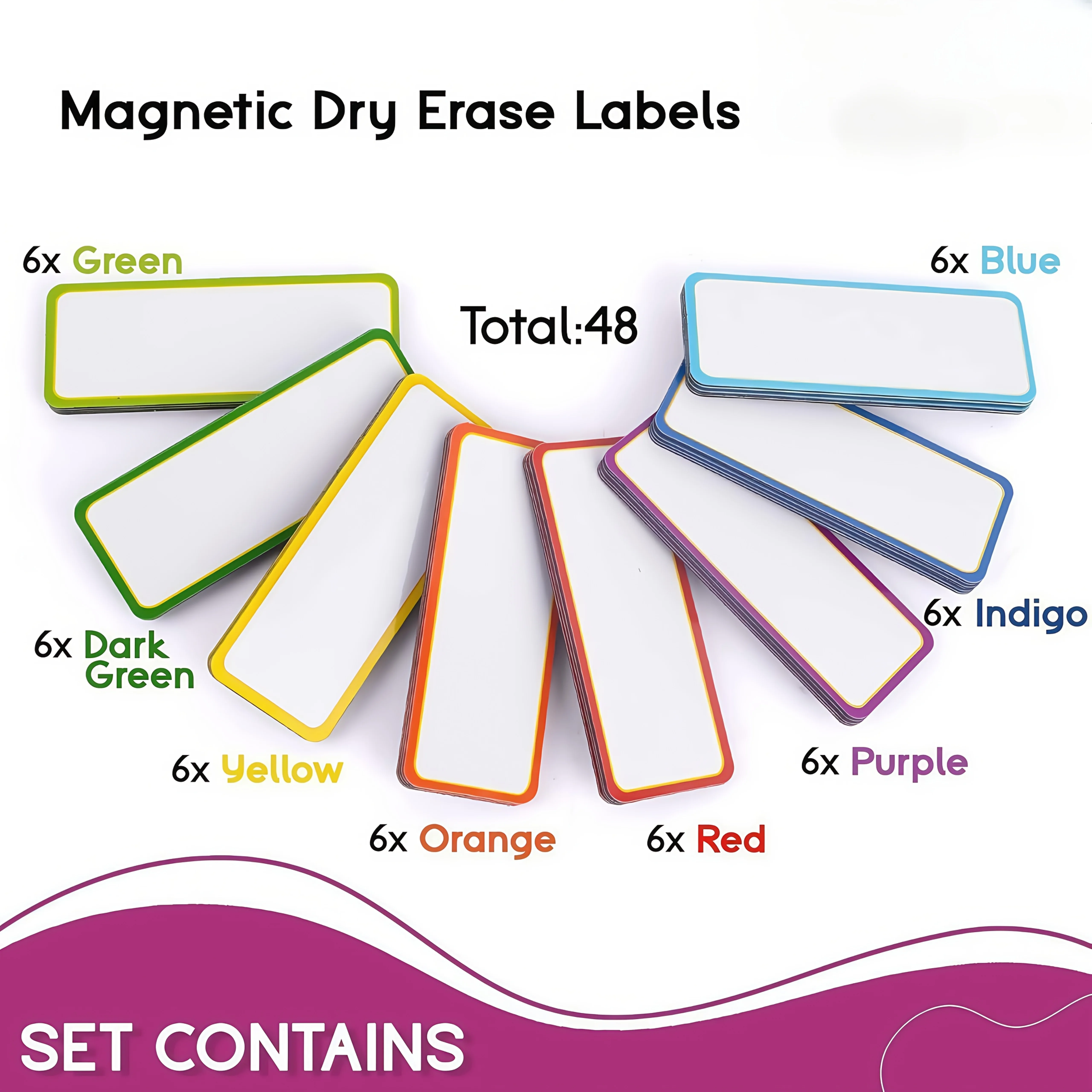 ملصق مغناطيسي قابل للمسح بحدود 48 لونًا، ملصقات كلمات قابلة لإعادة الاستخدام، مناسبة للفصول الدراسية والمكاتب المنزلية وملصقات الأسماء