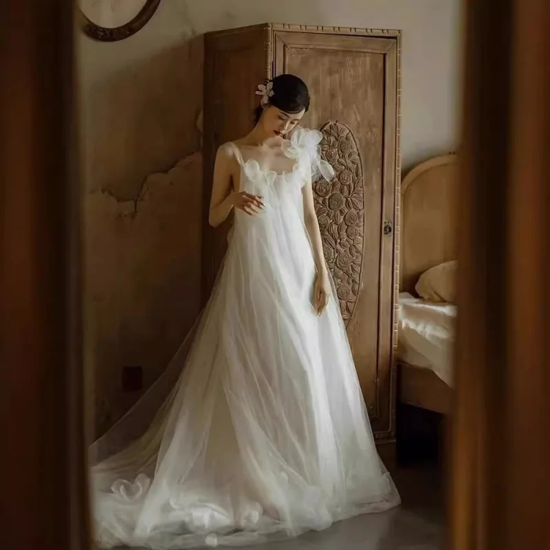 Robe de Mariée Légère de Style Mori pour Patients, Tenue d'Enregistrement de Photographie de Haute Qualité, pour Séance Photo de Mariage et de Voyage, Petite Femme