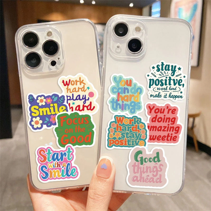 50/100개 긍정적인 격려 스티커 귀여운 스케이트보드 그래피티 데칼 여행가방 자전거 선물 전화기 자전거 스티커