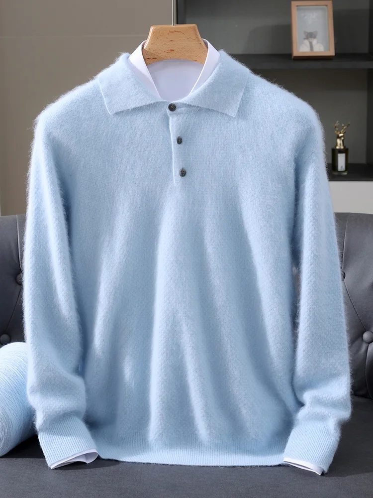 TLOML メンズ 100% ミンクカシミヤセーター ポロカラー ソリッドプルオーバー スマートカジュアル ソフトで暖かい 秋冬 ミンクカシミヤ 快適なトップス