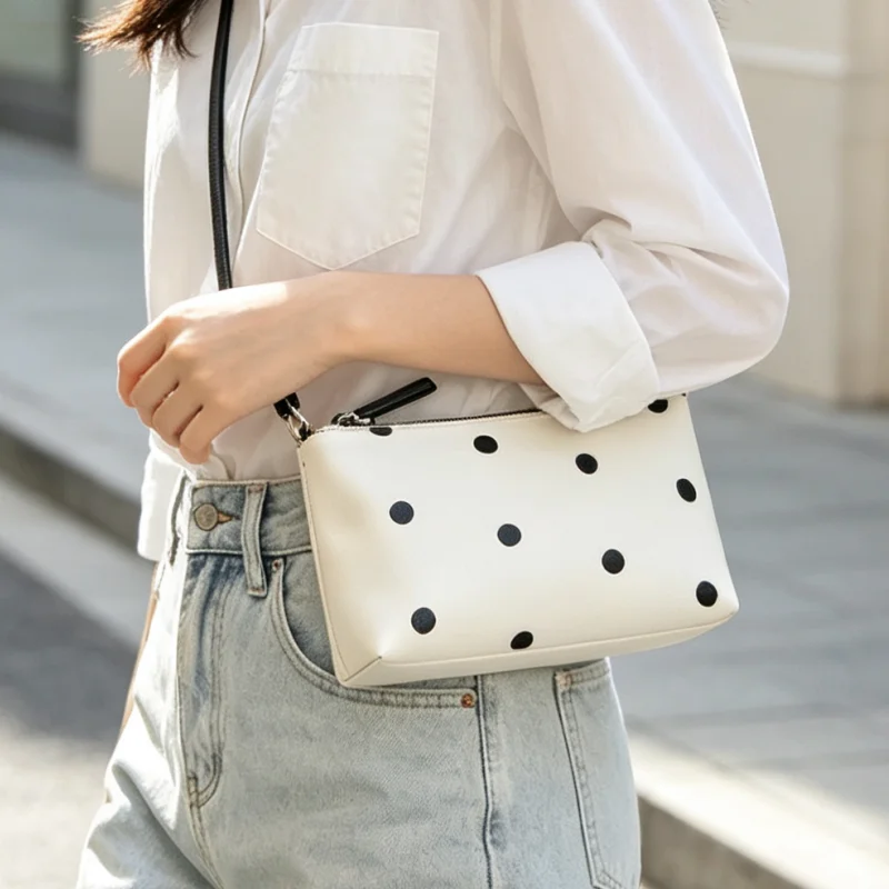White Black Polka Dot Underarm Bag, Mini Shoulder Handbag, Women Casual Daily Zipper Purse Fashion Simple Women in Stock Hot