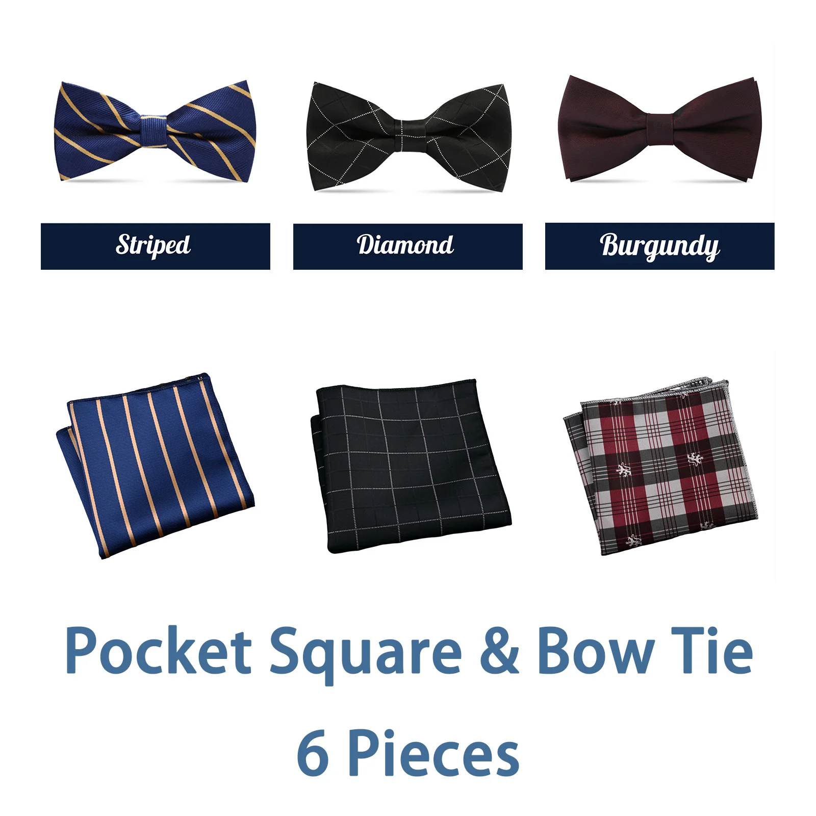 Mens Formal Suit Chest Pocket Square Handkerchief and Bow Tie Gentlemen's Wedding Self-selected Set