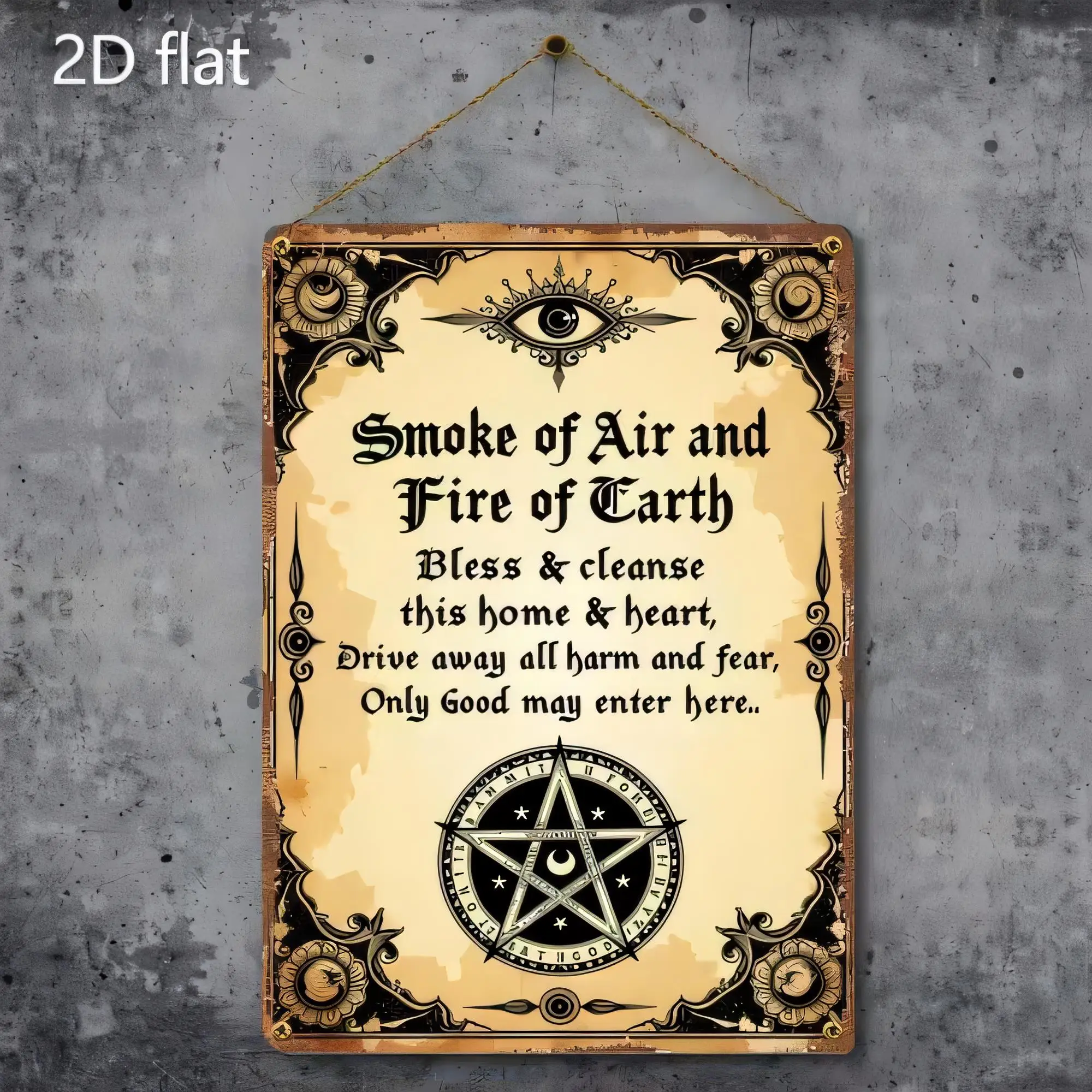 Tin Sign Vintage Quote “Smoke of Air and Fire of Earth” Bless & Cleanse Home Decor 2D Flat Metal Wall Art for Living Room Bedroo