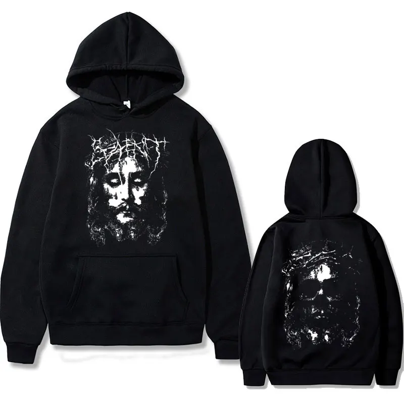 Fashion Brand Design Dark Jesus Face Double Sided Print Hoodie Men Women Hip Hop Vintage Sweatshirt Male Casual Oversize Hoodies