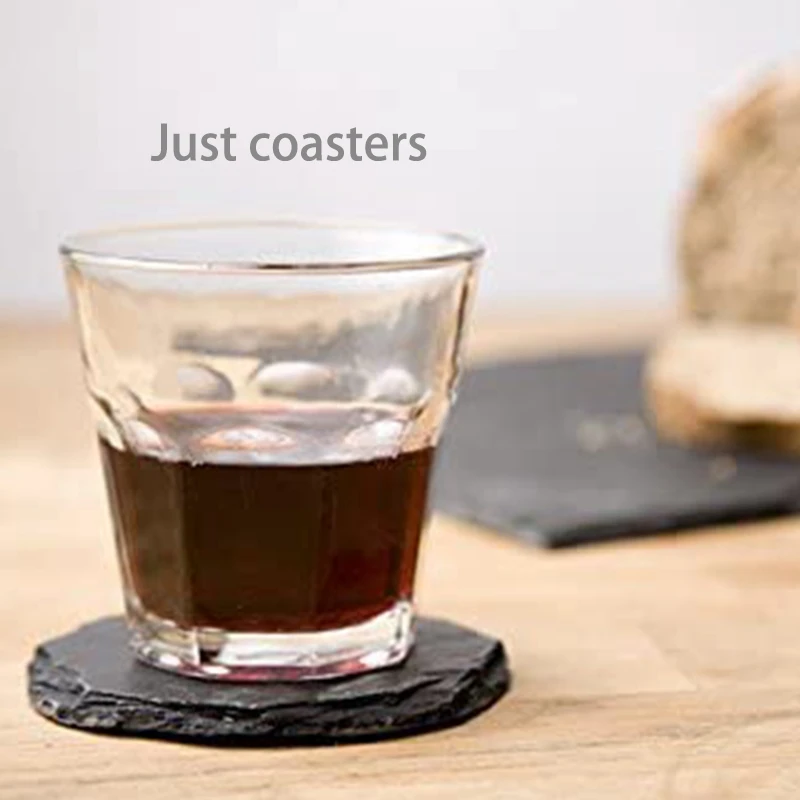 HLZS-4 PCS Round Slate Black Coasters Handmade Coasters For Drinks, Beverages, Wine Glasses
