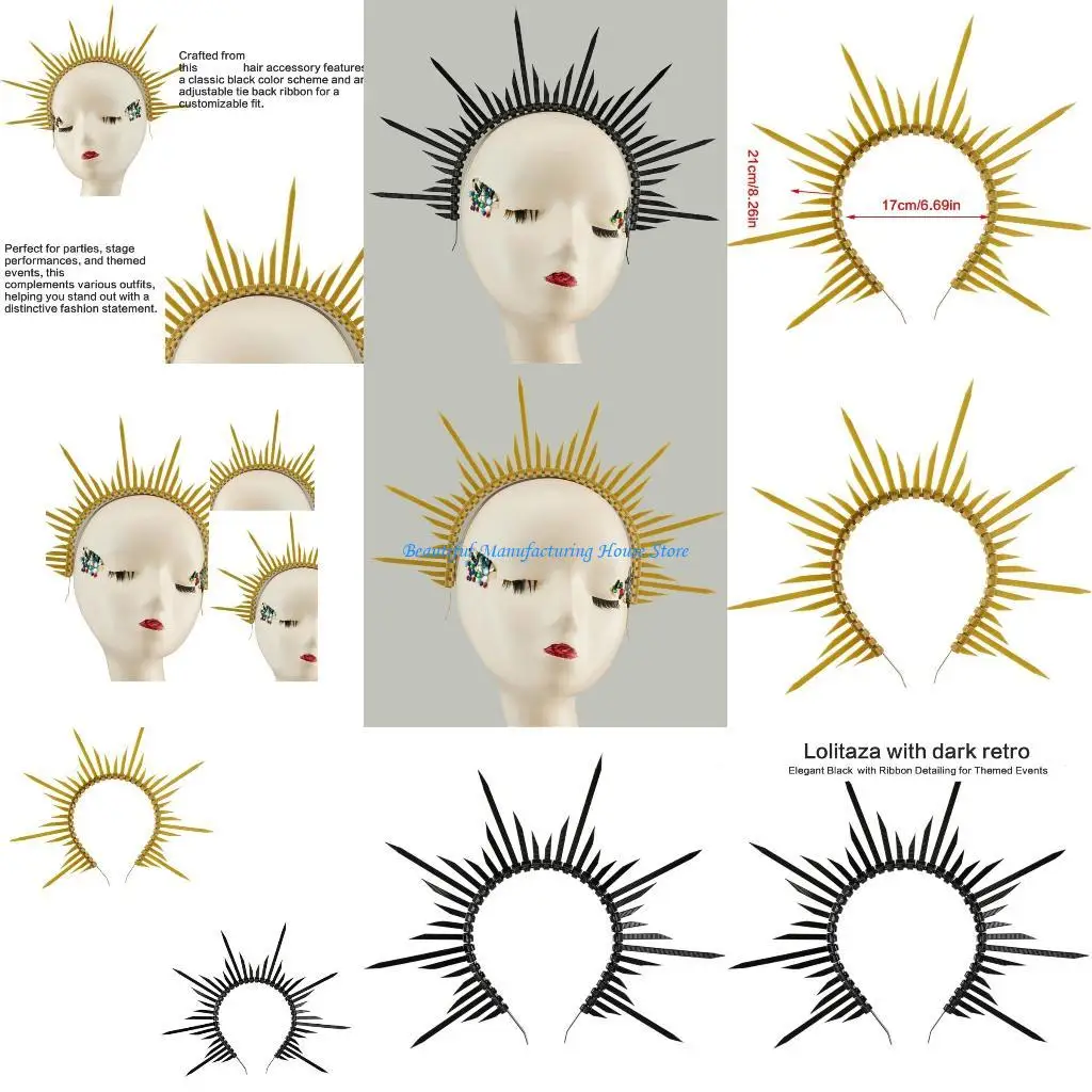 

E56A Ribbon Tie Headband for Bride Crown Hairband Stage Performances Hairhoop Girl Crownpiece Vintage Church Headpiece