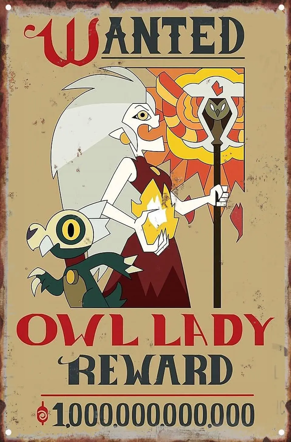 Metal Tin Sign Wanted Owl Lady (The Owl House) Movie Poster Wall Decor Fun for Home Kitchen Bar Room Garage Vintage Retro Plaque