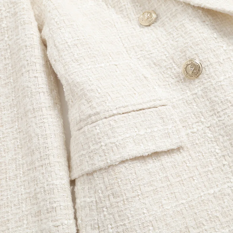 femmes texturé Blazer manteau col sur mesure Double boutonnage à manches longues solide poche plaquée veste ample printemps automne nouveau manteau