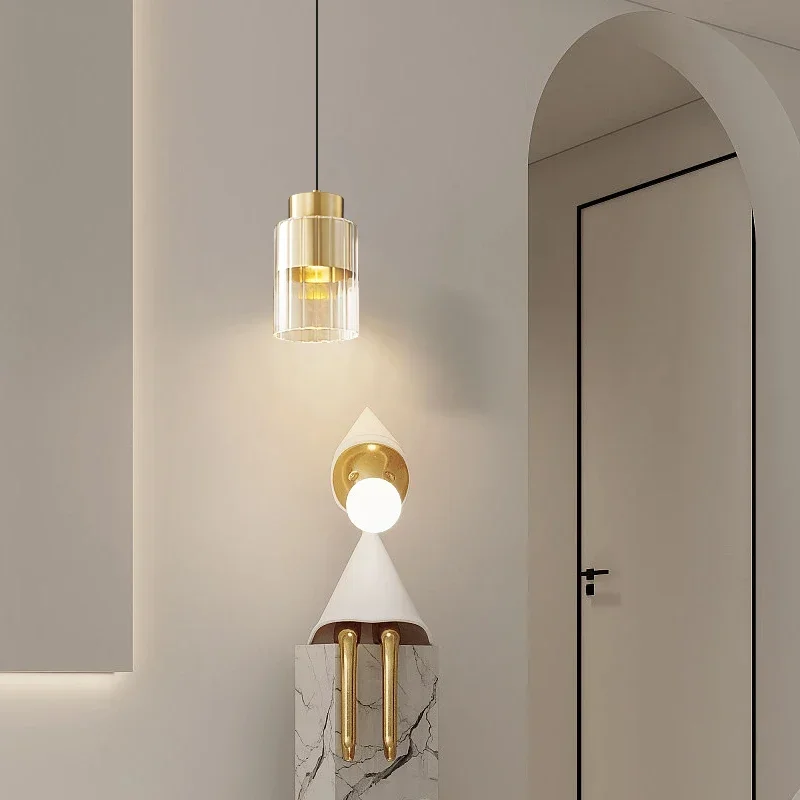 

2025 Minimalist Nordic LED Copper Pendant Light Bedroom Bedside Hanging Light Dining Room Resturant Glass Decor Pendant Lamp Lus