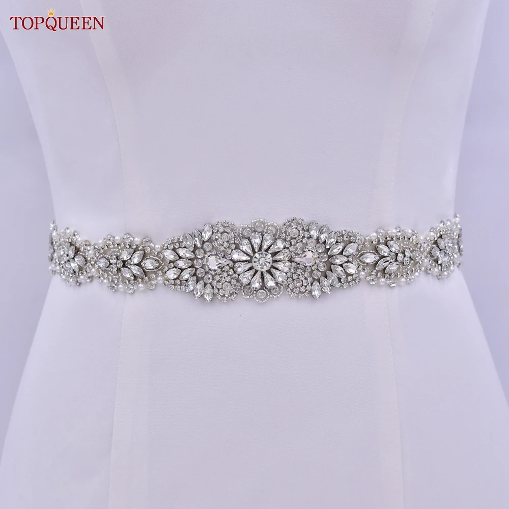 TOPQUEEN Wedding Dress Decorative Belt With Rhinestones Dress Accessories Dress with Luxury Diamond Handmade S119