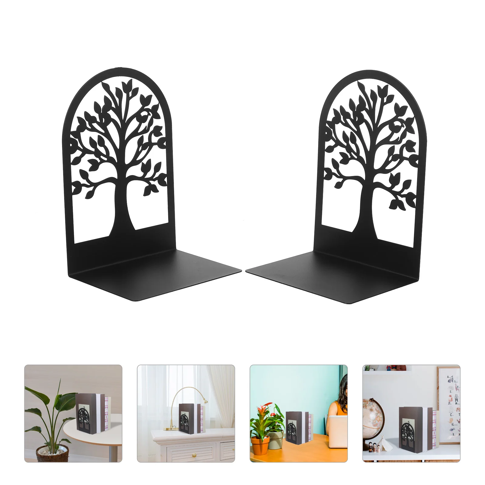 

2 Pcs Hollow Tree Bookends for Room Reading Organizer Metal Study File Stopper Shelves Decorative