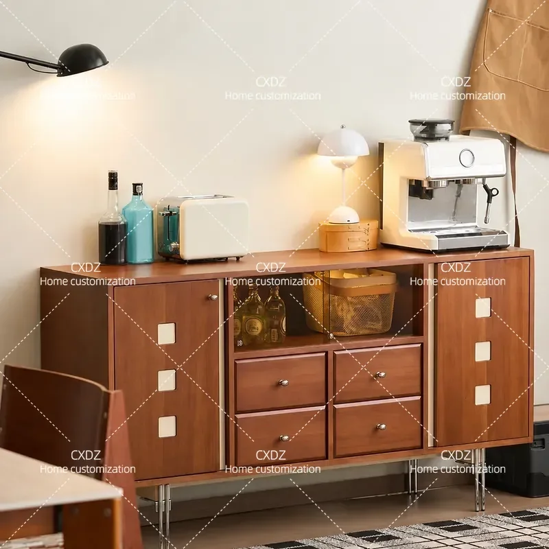 Nordic Solid Wood Dining Side Cabinet Living Room Storage Locker Small Apartment Bedside Cupboard Antique Retro Display Shelf