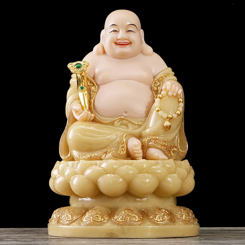 Southeast Asian High grade Jade Maitreya Buddha God of Wealth worship Gods statue home decor shrine altar GOOD LUCK protection