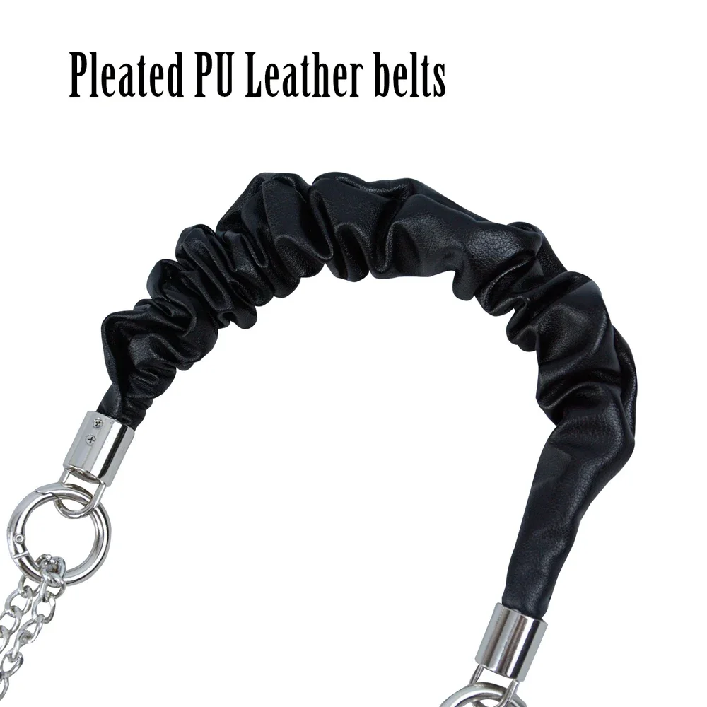 New 1 Pair Long OBag Leather Handles Strap Fold Pleat with Silvery Chain for OBag O Bag DIY Women Shoulder Handbags