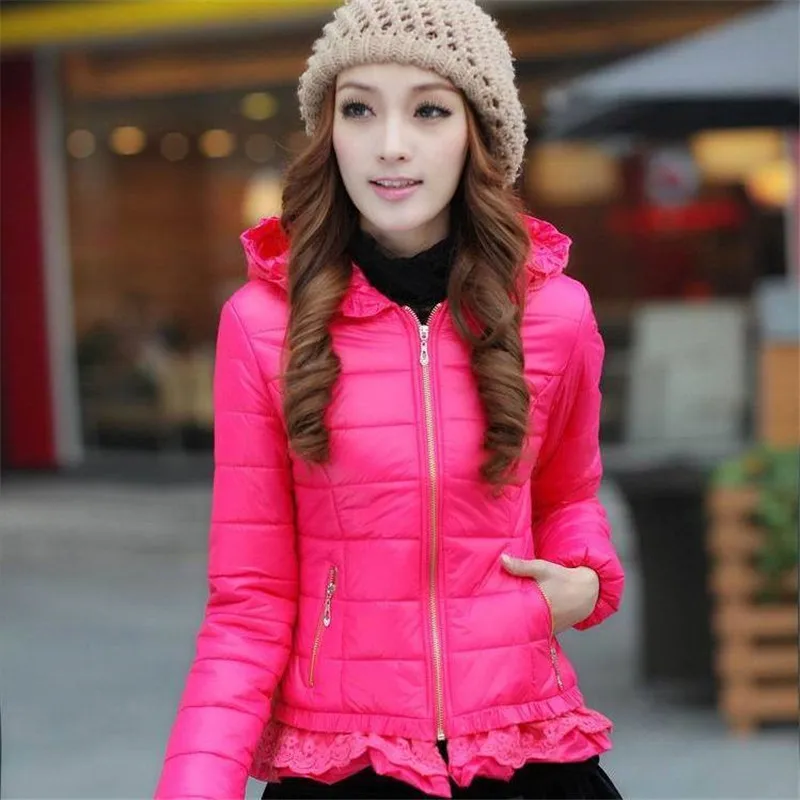 Fashion Lace Down Cotton Jacket 2022 Women\'s Winter Coat Korean Version Short Slim Fit Hooded Padded Warm Casual Overcoat Female