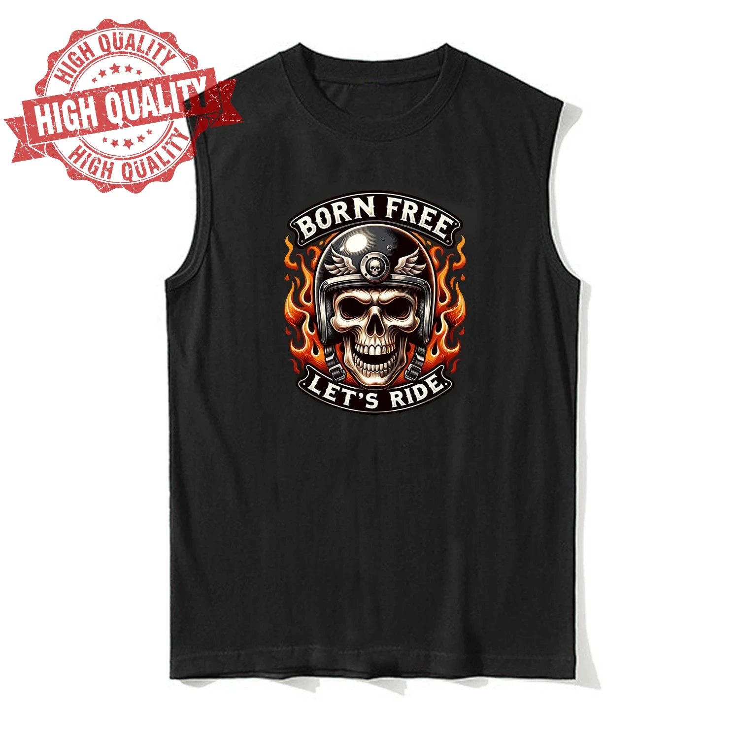 Born Free Let's Ride. Flame Skull Motorcycle Rider Motorcyclist Tank Top 100% Cotton O-Neck Casual Mens Vests Sleeveless T-shirt