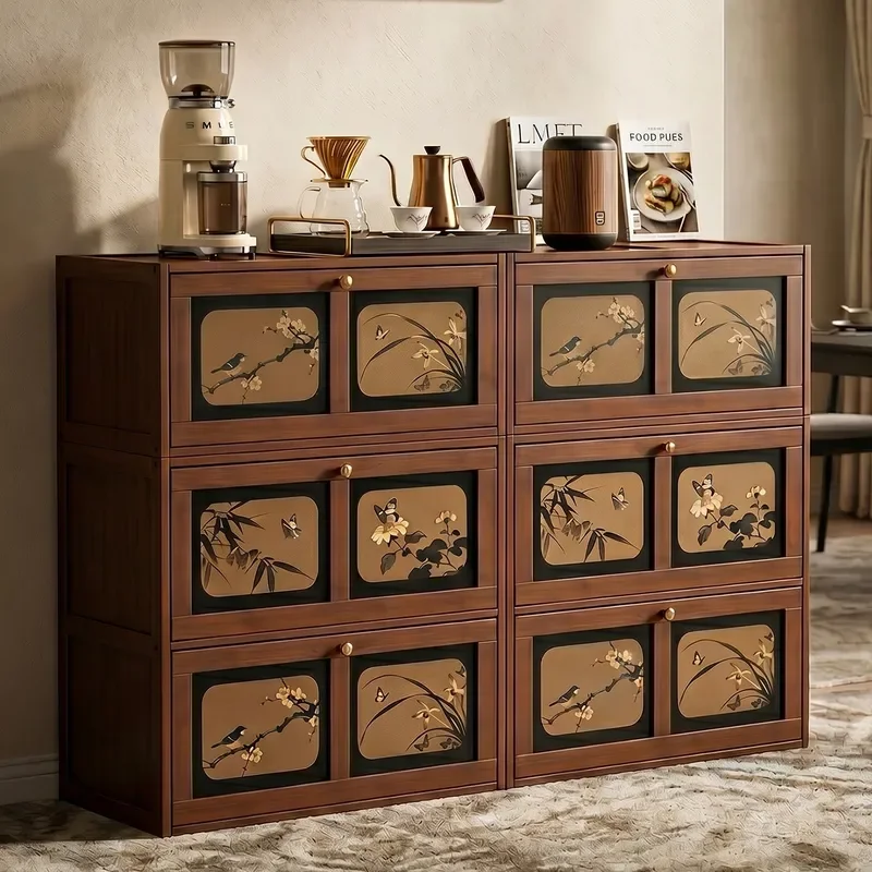 for Song Style Aesthetics Medium Ancient Retro Fragrant Cloud Yarn Solid Wood Bucket Cabinet Living Room Dining Side Storage