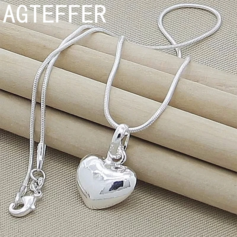 

Fine 925 Sterling Silver Solid Heart Necklace 18-24 Inches Snake Chain For Women Wedding Charm Fashion Jewelry luxury