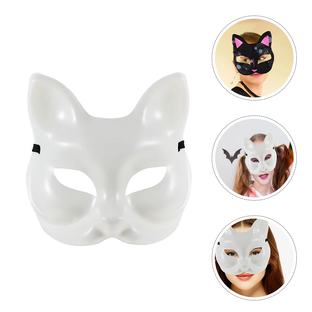 

3 Pcs Doodle Fox Mask Blank Cat Bat Cosplay Halloween Half Face Masks Plastic Costume Man Cary