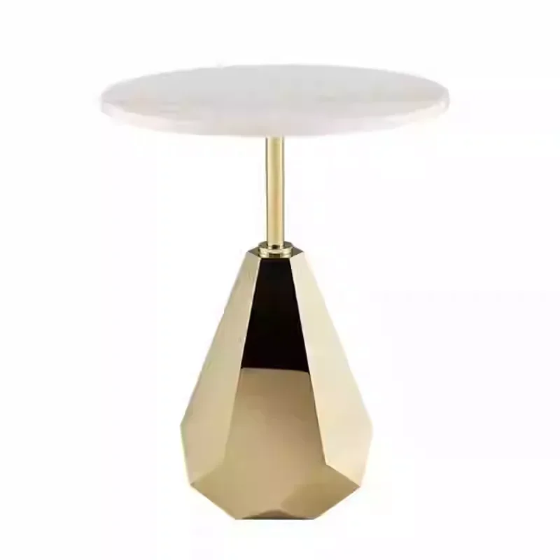 Stainless steel coffee table diamond-shaped base, polygonal small side table minimalist light luxury mobile rounded corner table