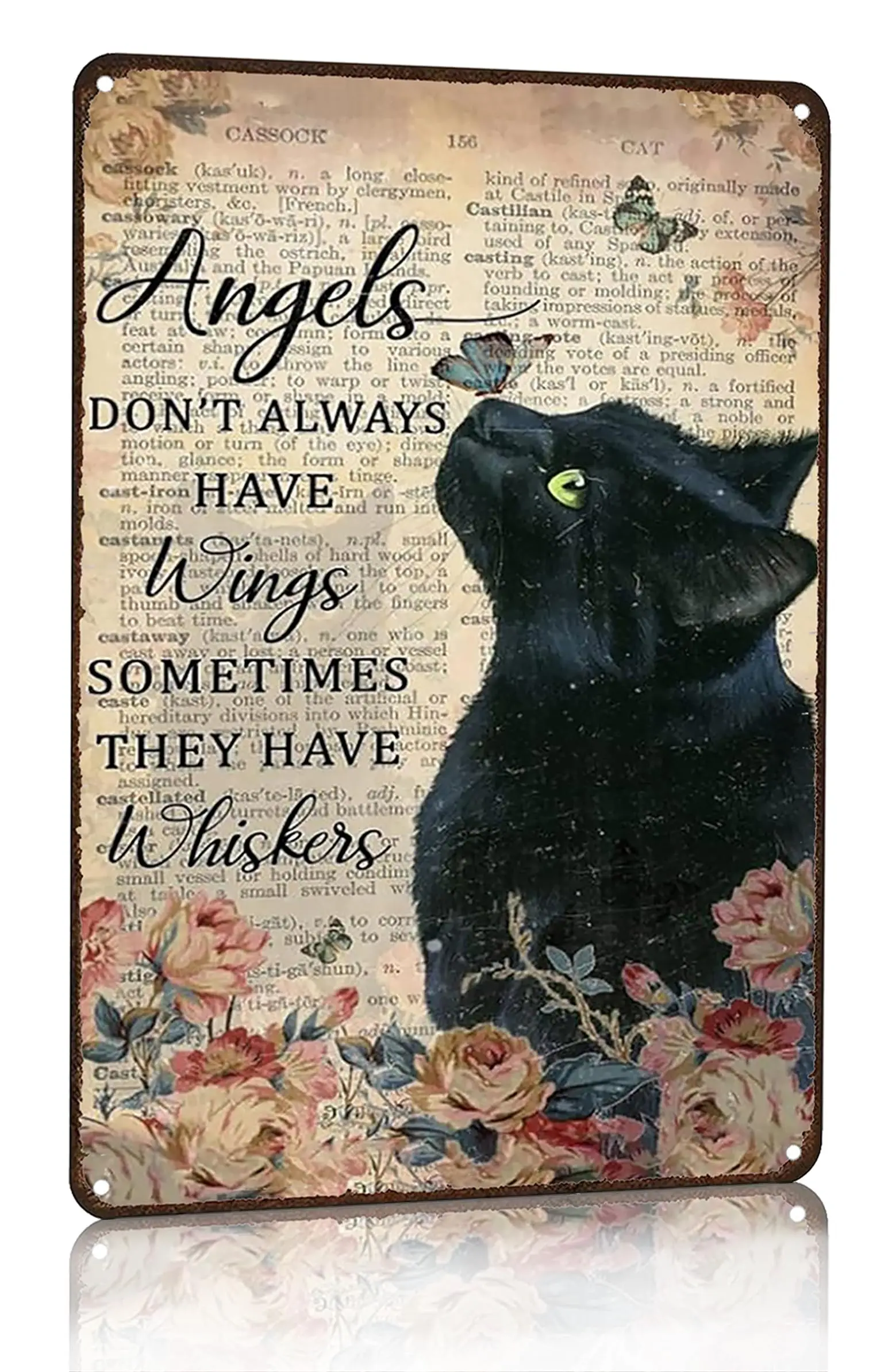 Bestylez Angels Don't Always Have Wings Sign Cat Lovers Memorial Gifts Black Cat Tin Sign Home Room Wall Decor 8 x 12 Inch (