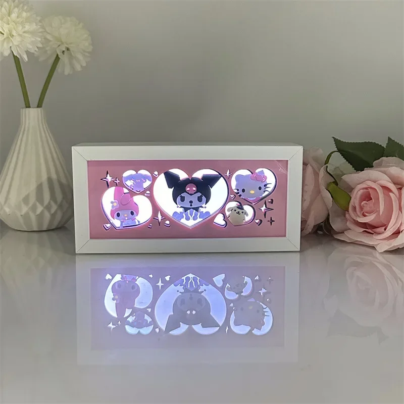 Cartoon Anime sanrio Multi Color Paper Carving Lamp LED Photo Frame Drawing Desktop Ornament USB Night Light Birthday Gift