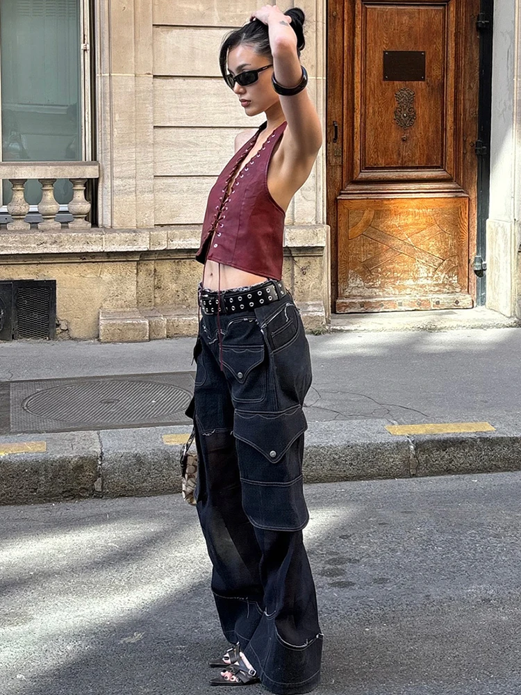 

Whatiwear Bandage Shirring Design Tank Tops Women Summer Trend Halter Backless Navel Exposed Hot Girls High Street Style Vests