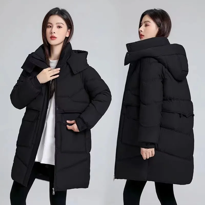 Imagem -04 - Jaqueta Acolchoada de Algodão Grosso para Mulheres Parkas Longas Cabolsas Grandes Outwear Feminino Solto Novo Inverno 2023