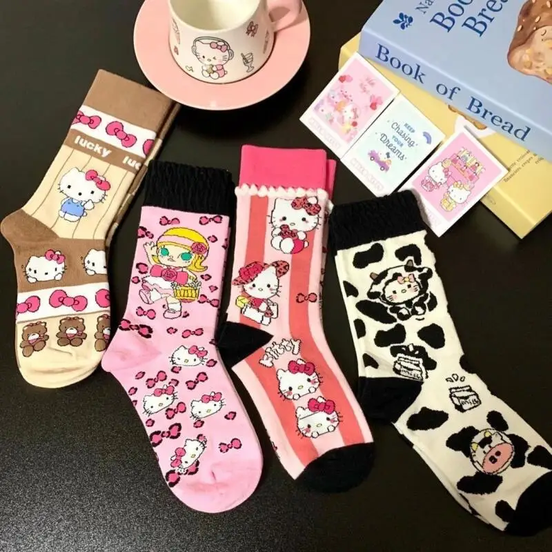 Anime sanrio olá kitty meados de bezerro escola menina estilo meias kt gato feminino doce legal na moda ab meias presentes de aniversário de natal