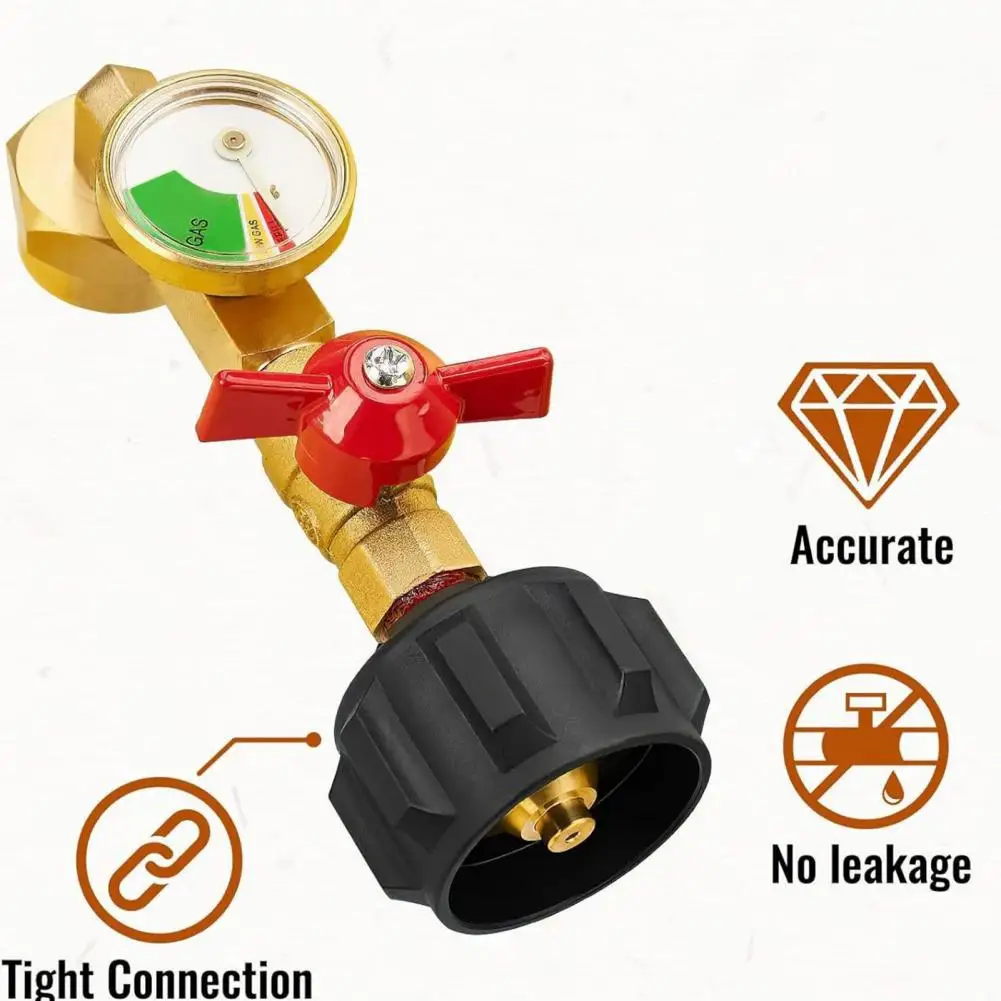 

Propane Refill Adapter Propane Tank Refill Gauge 1lb to 20lb Propane Tank Refill Adapter with Gauge Valve 90-degree Elbow Brass